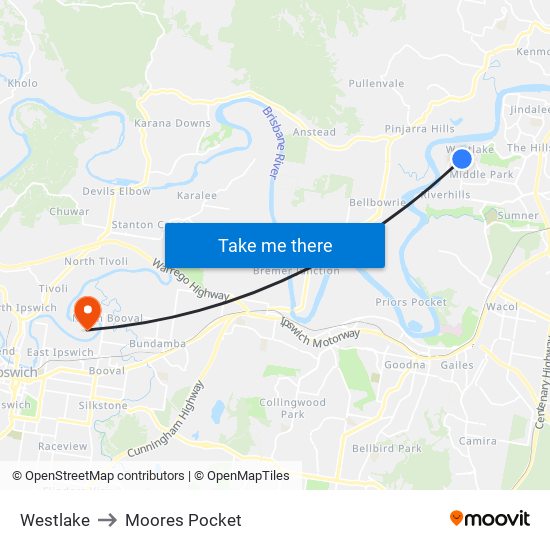 Westlake to Moores Pocket map