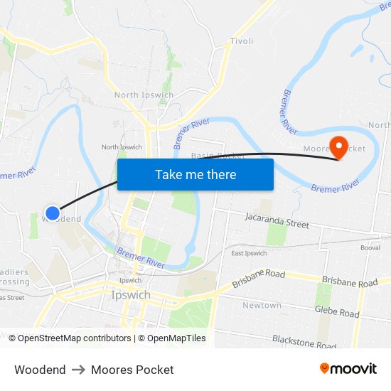 Woodend to Moores Pocket map