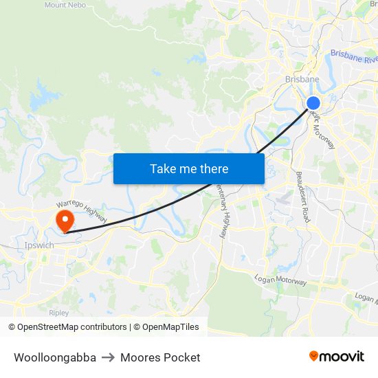 Woolloongabba to Moores Pocket map