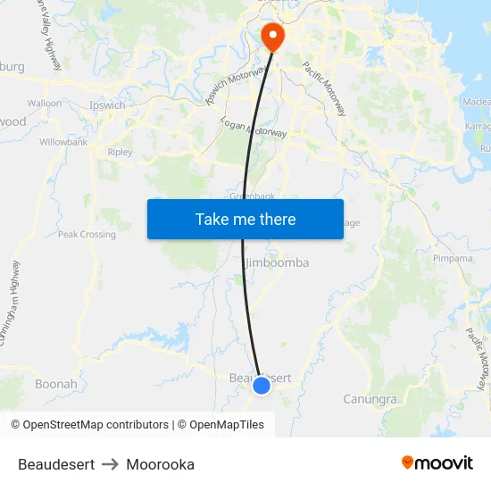 Beaudesert to Moorooka map