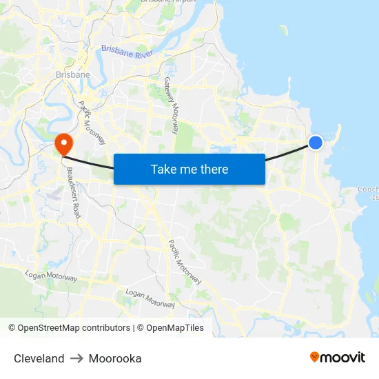 Cleveland to Moorooka map