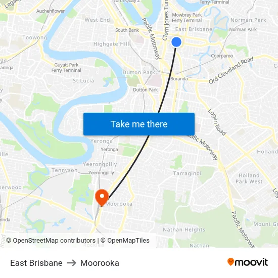 East Brisbane to Moorooka map
