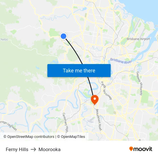Ferny Hills to Moorooka map