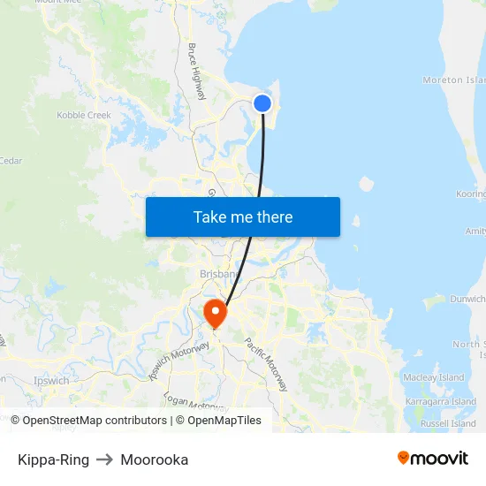 Kippa-Ring to Moorooka map
