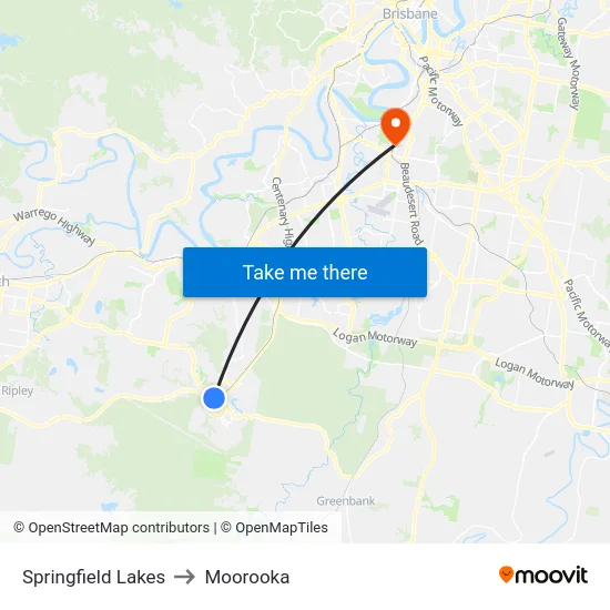 Springfield Lakes to Moorooka map