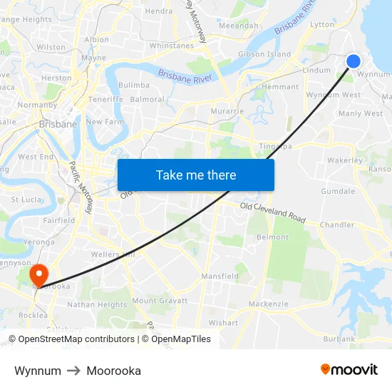 Wynnum to Moorooka map