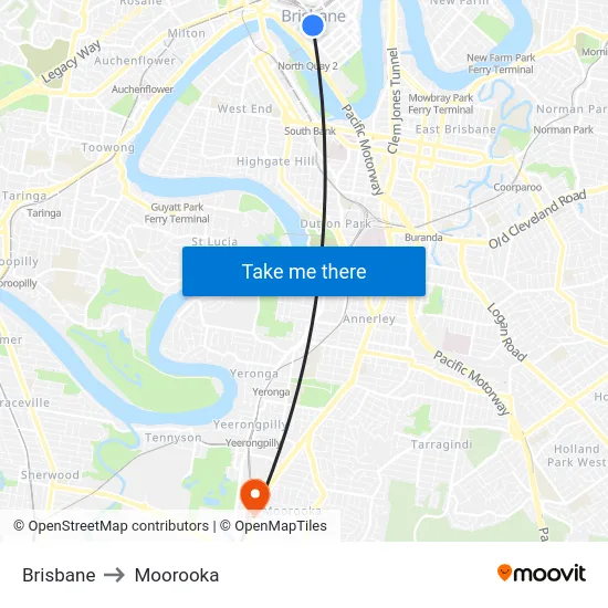 Brisbane to Moorooka map