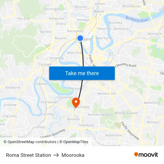 Roma Street Station to Moorooka map
