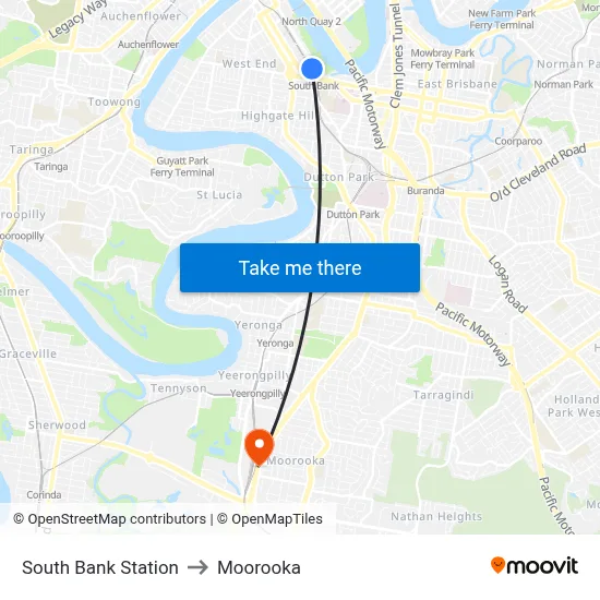 South Bank Station to Moorooka map
