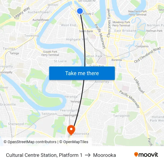 Cultural Centre Station, Platform 1 to Moorooka map