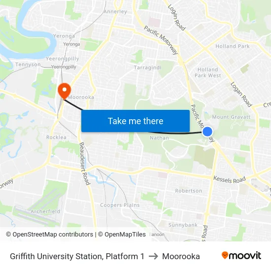 Griffith University Station, Platform 1 to Moorooka map