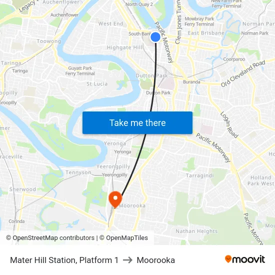 Mater Hill Station, Platform 1 to Moorooka map