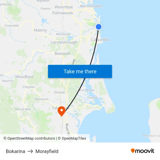 Bokarina to Morayfield map