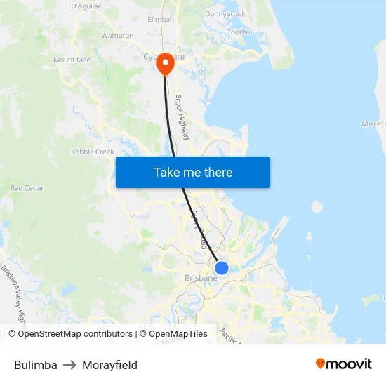 Bulimba to Morayfield map