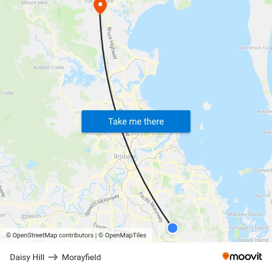 Daisy Hill to Morayfield map