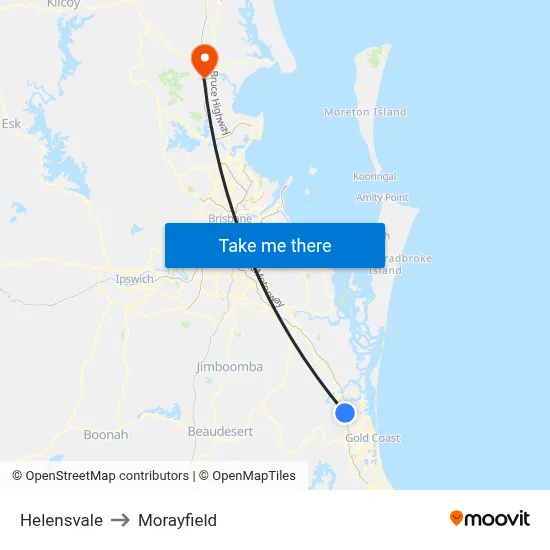 Helensvale to Morayfield map