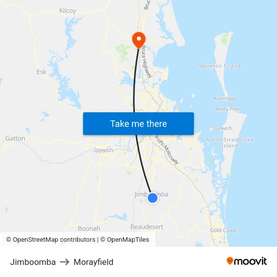 Jimboomba to Morayfield map