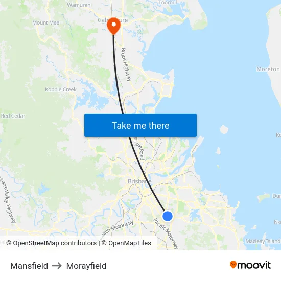 Mansfield to Morayfield map