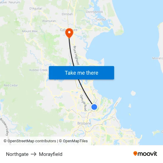 Northgate to Morayfield map