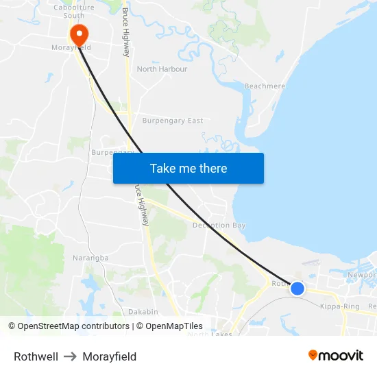 Rothwell to Morayfield map