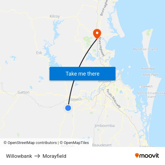 Willowbank to Morayfield map