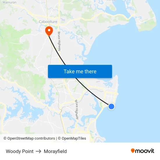 Woody Point to Morayfield map