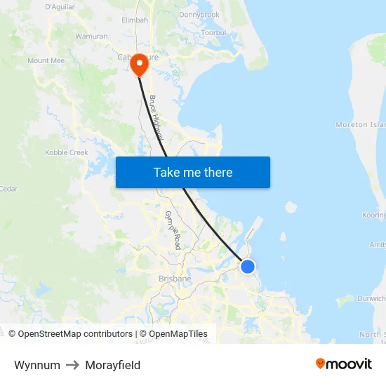 Wynnum to Morayfield map