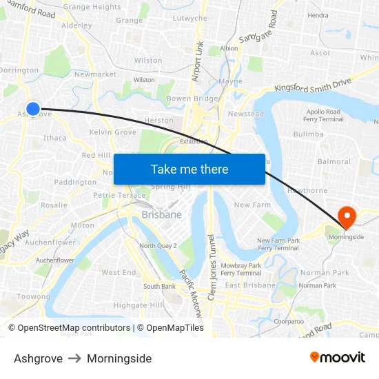 Ashgrove to Morningside map