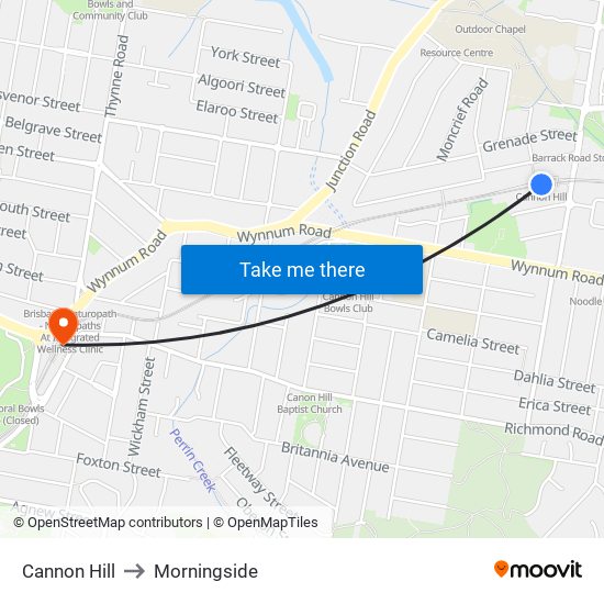 Cannon Hill to Morningside map