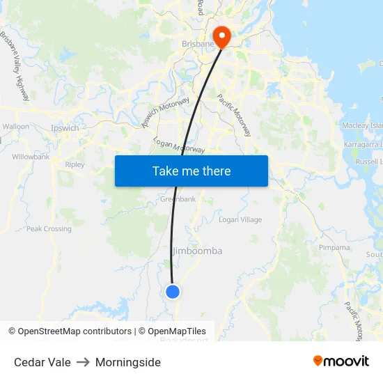 Cedar Vale to Morningside map