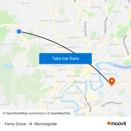 Ferny Grove to Morningside map