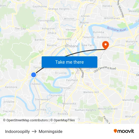 Indooroopilly to Morningside map