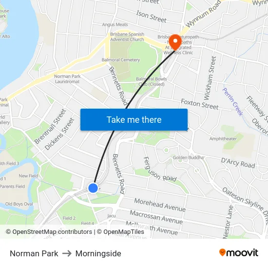 Norman Park to Morningside map