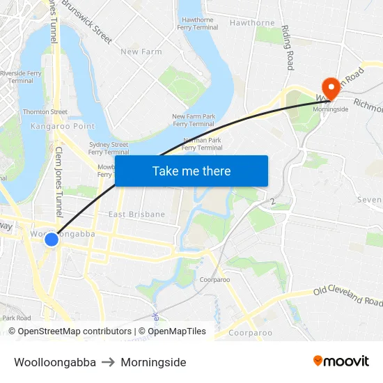 Woolloongabba to Morningside map