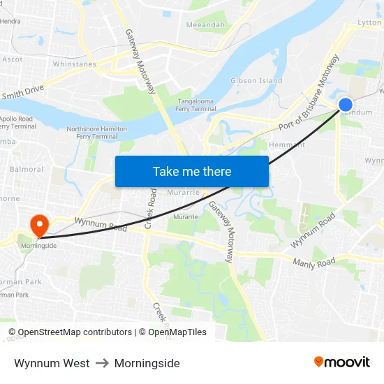 Wynnum West to Morningside map