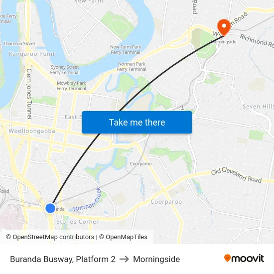 Buranda Busway, Platform 2 to Morningside map