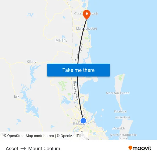 Ascot to Mount Coolum map