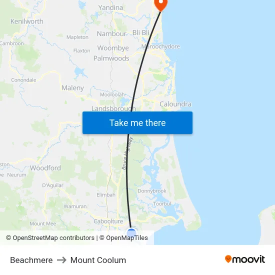 Beachmere to Mount Coolum map