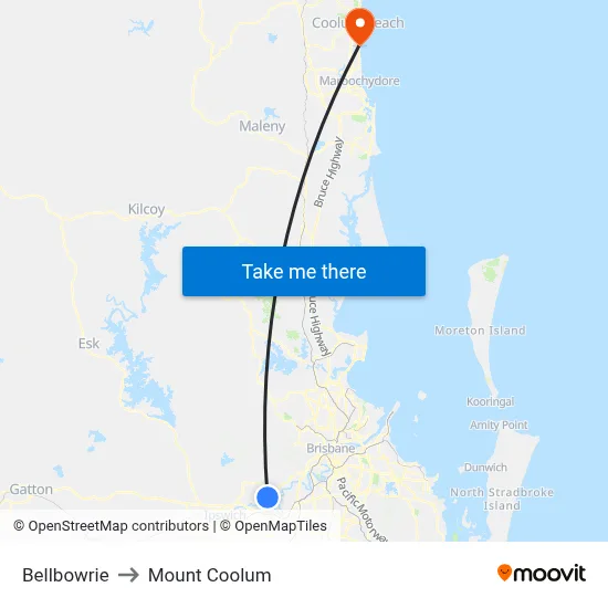 Bellbowrie to Mount Coolum map