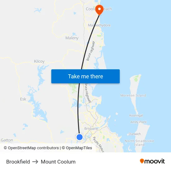 Brookfield to Mount Coolum map