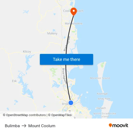 Bulimba to Mount Coolum map
