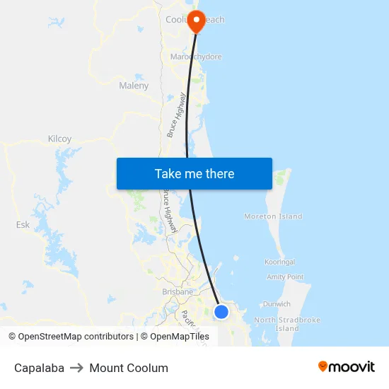 Capalaba to Mount Coolum map