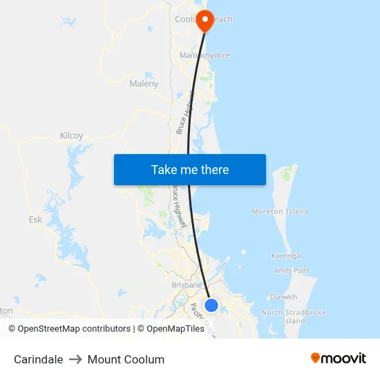 Carindale to Mount Coolum map
