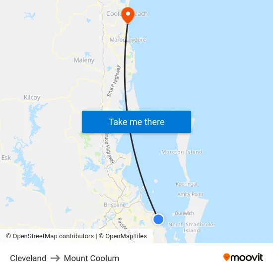 Cleveland to Mount Coolum map