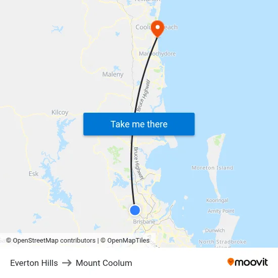 Everton Hills to Mount Coolum map