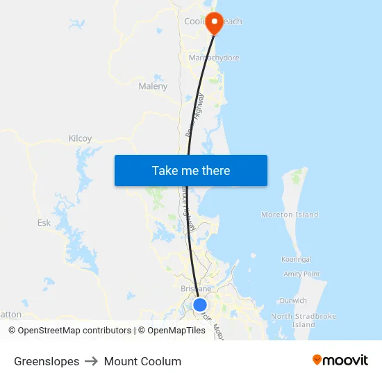 Greenslopes to Mount Coolum map