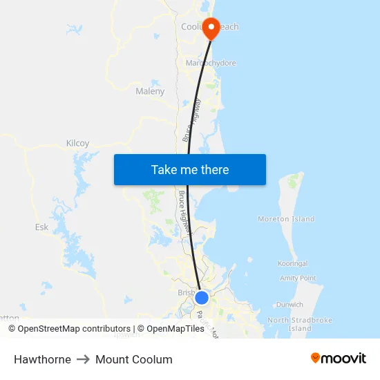 Hawthorne to Mount Coolum map