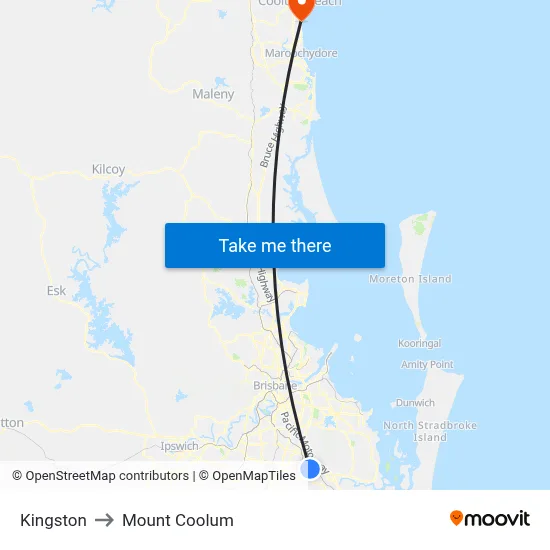 Kingston to Mount Coolum map