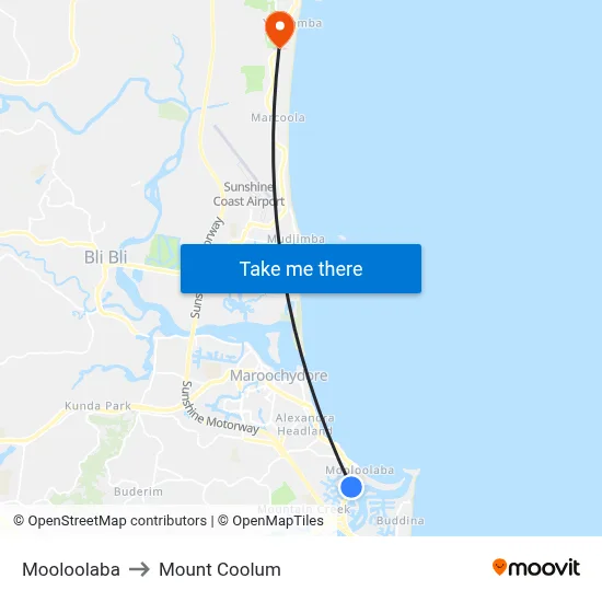 Mooloolaba to Mount Coolum map