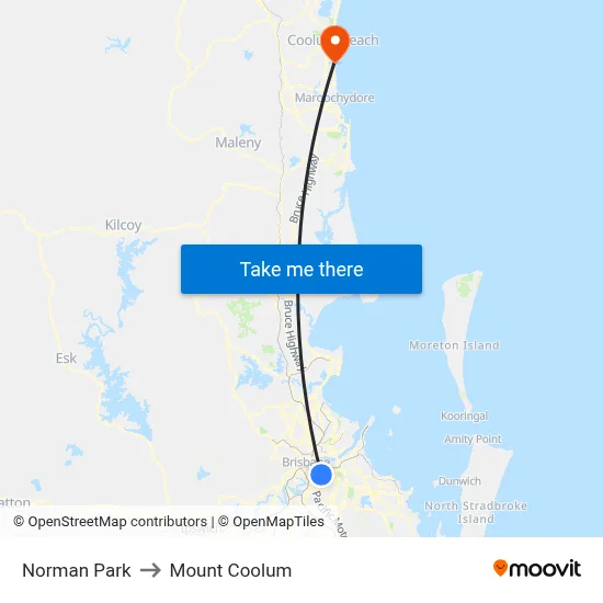 Norman Park to Mount Coolum map